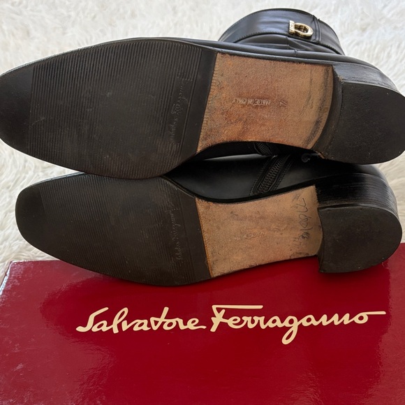 Salvatore Ferragamo Vintage Black Leather Mid-Calf Boot with Signiture Emblem - Picture 12 of 12